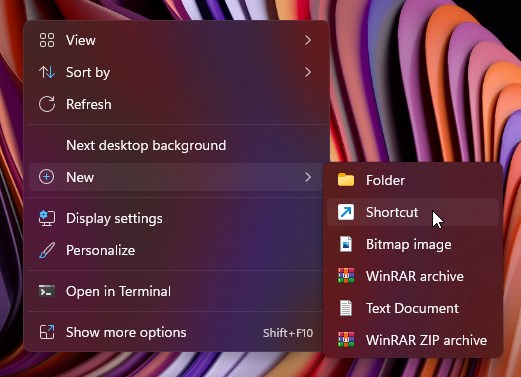 新しいショートカットを作成する